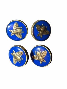 Gucci Blue Enamel Bee with Gold Tone Detail buttons